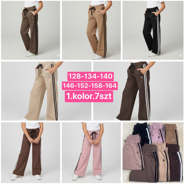 Spodnie dziewczęce Roz 128-164, 1 kolor Paczka 7 szt